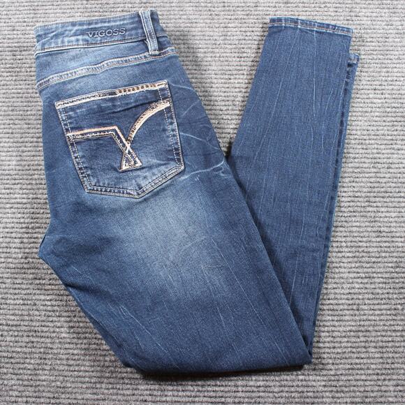 Vigoss Jeans Womens 8 L29 Blue Skinny Stretch Medium Wash Whiskered L29 - Picture 1 of 12